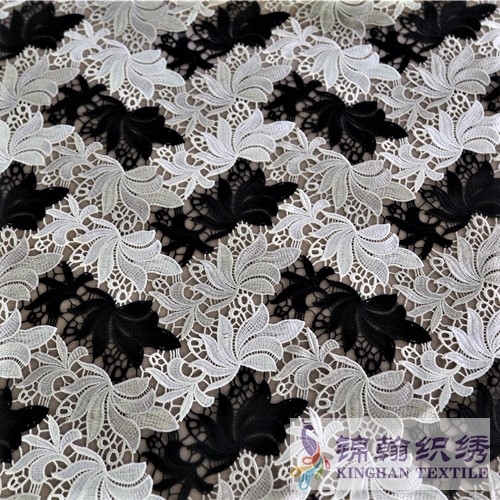 KHLF2006 White Offwhite Black Tricolor Floral Guipure Lace Fabric