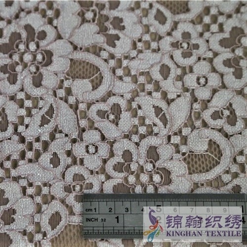 KHLF3007 Yellow Purple Two-tone Floral Corded Lace Fabric