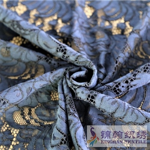 KHLF3002 Blue Floral Corded Lace Fabric