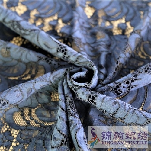 KHLF3002 Blue Floral Corded Lace Fabric