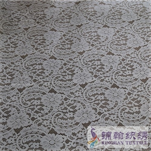 KHLF3006 White Floral Eyelash Corded Lace Fabric