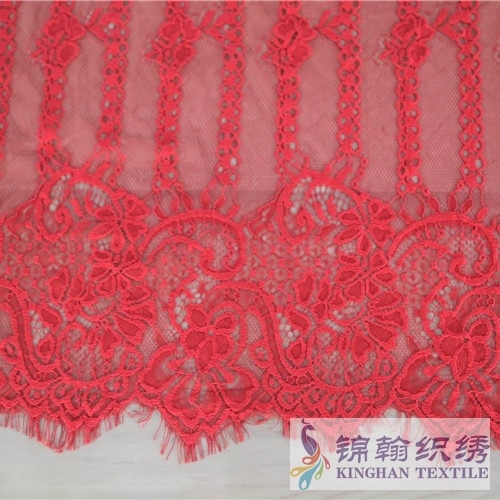 KHLF1012 Red Pressure Yarn Eyelash Chantilly Lace Fabric