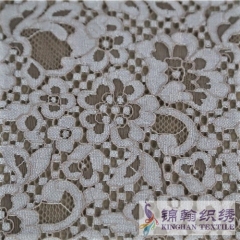 KHLF3007 Yellow Purple Two-tone Floral Corded Lace Fabric
