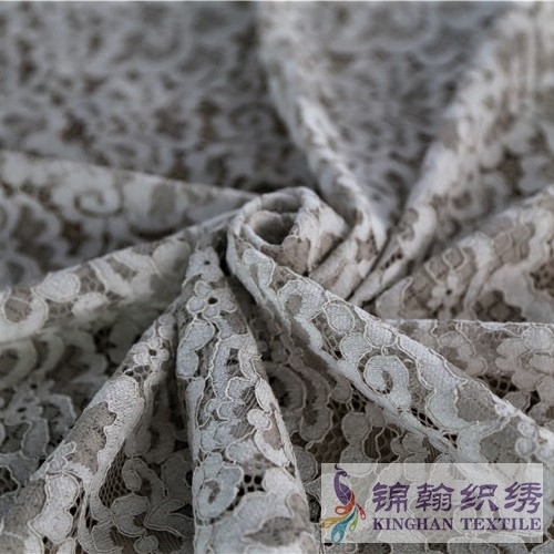 KHLF3008 White Gray Two-tone Floral Corded Lace Fabric