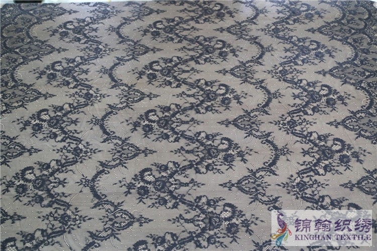 KHLF1010 Black Cut Eyelash Chantilly Lace Fabric