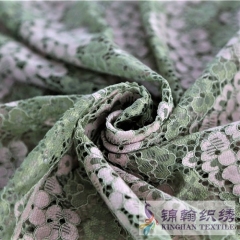 KHLF3010 Green Pink Two-tone Floral Corded Lace Fabric