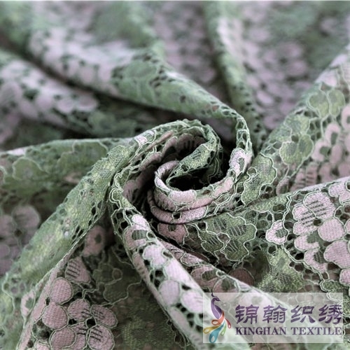 KHLF3010 Green Pink Two-tone Floral Corded Lace Fabric