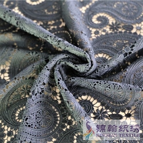 KHLF2002 Black Floral Guipure Lace Fabric