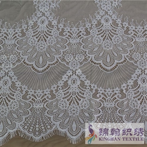 KHLF1007 White Cut Eyelash Chantilly Lace Fabric