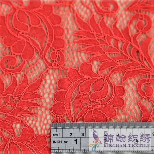 KHLF3004 Red Floral Corded Lace Fabric