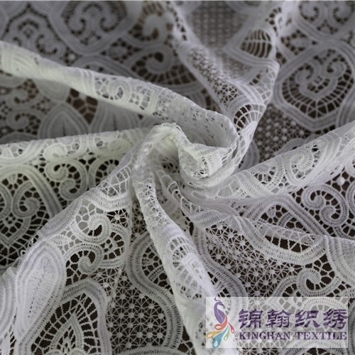 KHLF2008 White Floral Guipure Lace Fabric