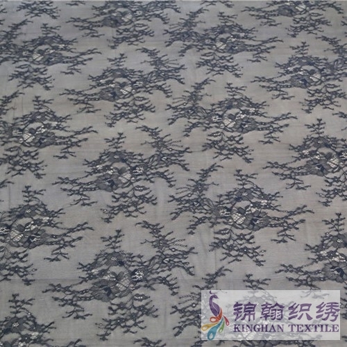 KHLF1009 Black Cut Eyelash Chantilly Lace Fabric
