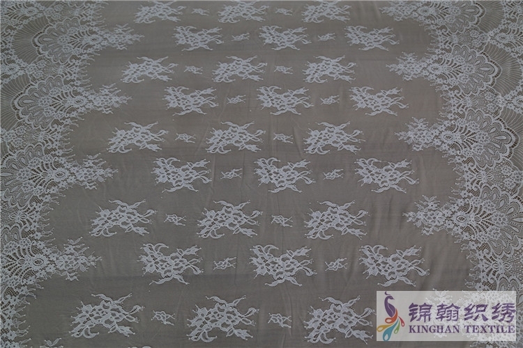 KHLF1007 White Cut Eyelash Chantilly Lace Fabric