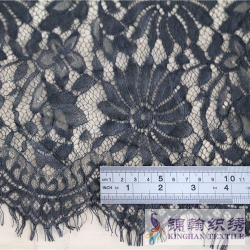 KHLF1015 Black Eyelash Chantilly Lace Fabric