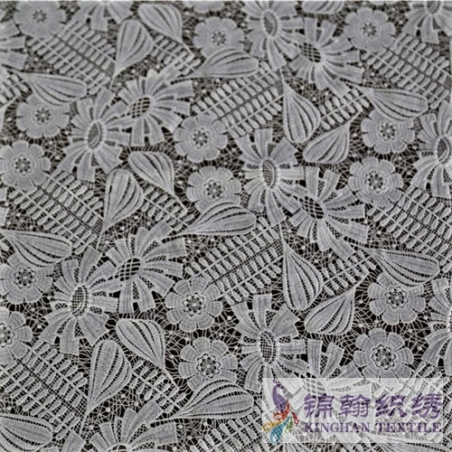 KHLF2004 White Floral Guipure Lace Fabric