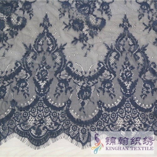 KHLF1010 Black Cut Eyelash Chantilly Lace Fabric