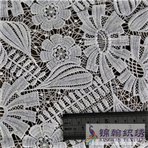 KHLF2004 White Floral Guipure Lace Fabric