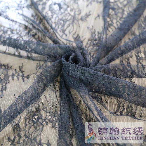 KHLF1009 Black Cut Eyelash Chantilly Lace Fabric