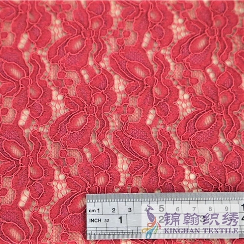KHLF3009 Jujube Red Floral Corded Lace Fabric