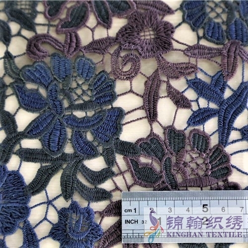 KHLF2023 Purple Blue Black Tricolor Floral Guipure Lace