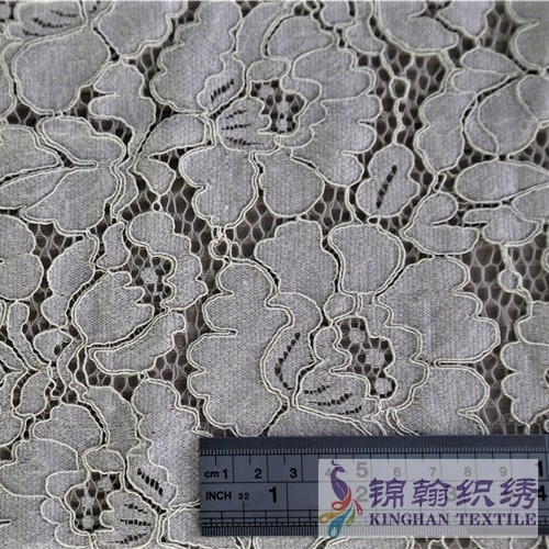 KHLF3003 Light Yellow Floral Corded Lace Fabric