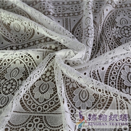 KHLF2005 White Micro Fiber Floral Guipure Lace Fabric