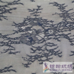KHLF1009 Black Cut Eyelash Chantilly Lace Fabric
