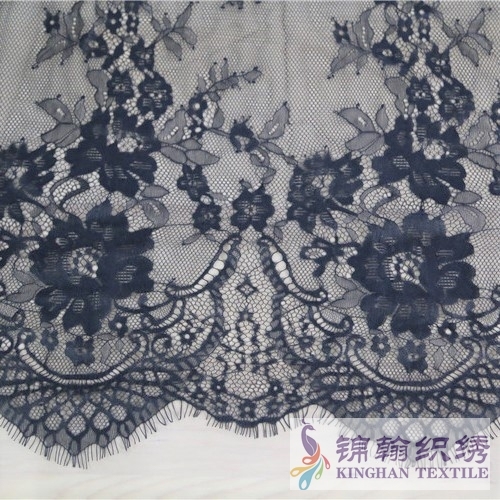 KHLF1011 Black Cut Eyelash Chantilly Lace Fabric