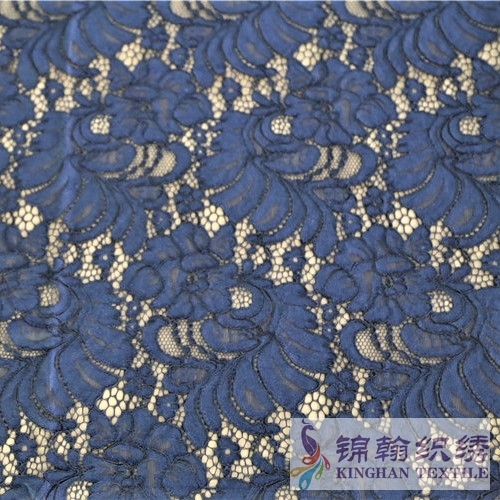 KHLF3002 Blue Floral Corded Lace Fabric