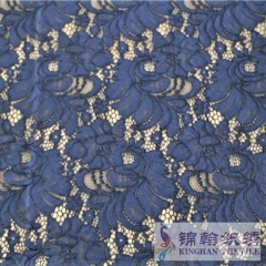 KHLF3002 Blue Floral Corded Lace Fabric