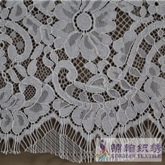 KHLF3006 White Floral Eyelash Corded Lace Fabric