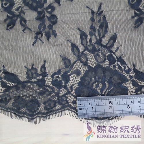 KHLF1006 Black Cut Eyelash Chantilly Lace Fabric