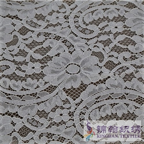 KHLF3006 White Floral Eyelash Corded Lace Fabric