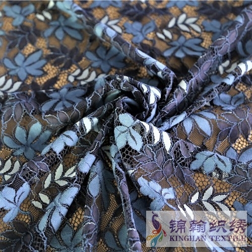 KHLF3001 Blue Tricolor Floral Corded Lace Fabric