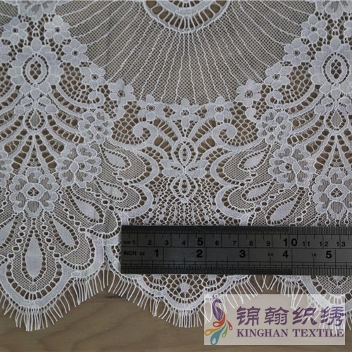 KHLF1007 White Cut Eyelash Chantilly Lace Fabric