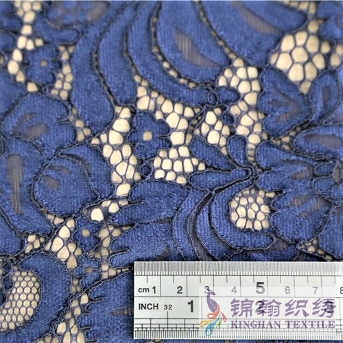 KHLF3002 Blue Floral Corded Lace Fabric