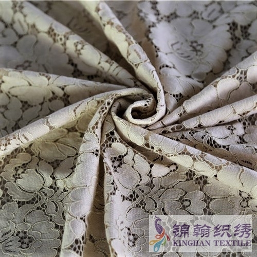 KHLF3003 Light Yellow Floral Corded Lace Fabric