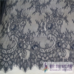 KHLF1009 Black Cut Eyelash Chantilly Lace Fabric
