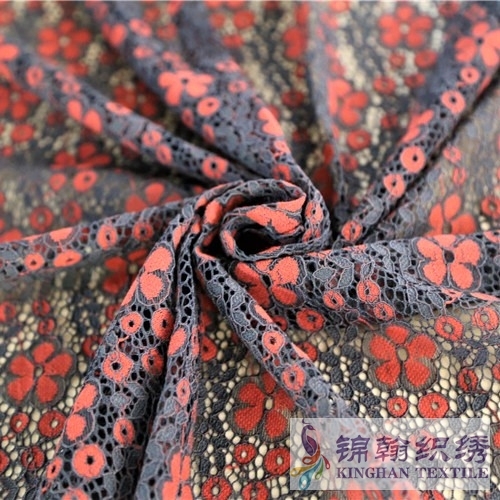 KHLF3005 Red Black Two-tone Floral Corded Lace Fabric