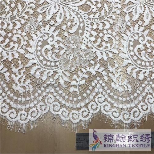 KHLF1014 White Pressure Yarn Eyelash Chantilly Lace Fabric