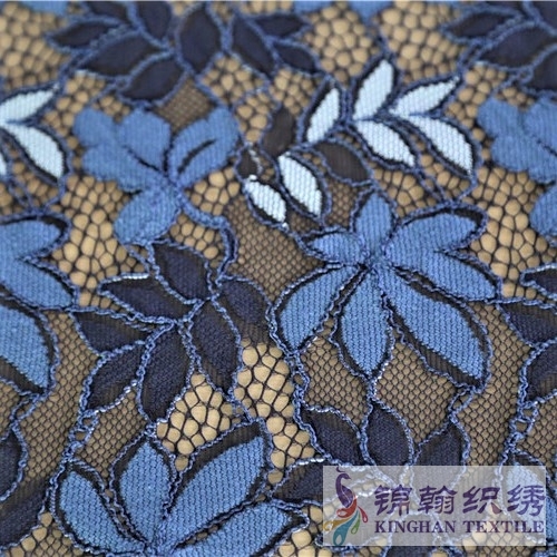 KHLF3001 Blue Tricolor Floral Corded Lace Fabric