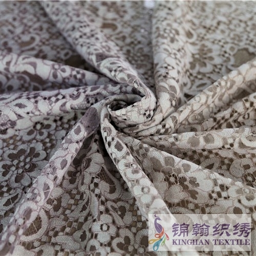 KHLF3007 Yellow Purple Two-tone Floral Corded Lace Fabric