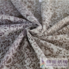KHLF3007 Yellow Purple Two-tone Floral Corded Lace Fabric