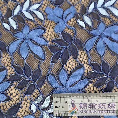 KHLF3001 Blue Tricolor Floral Corded Lace Fabric