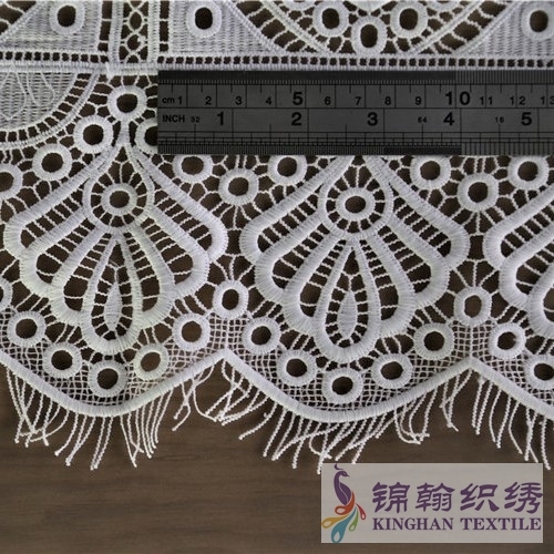 KHLF2005 White Micro Fiber Floral Guipure Lace Fabric