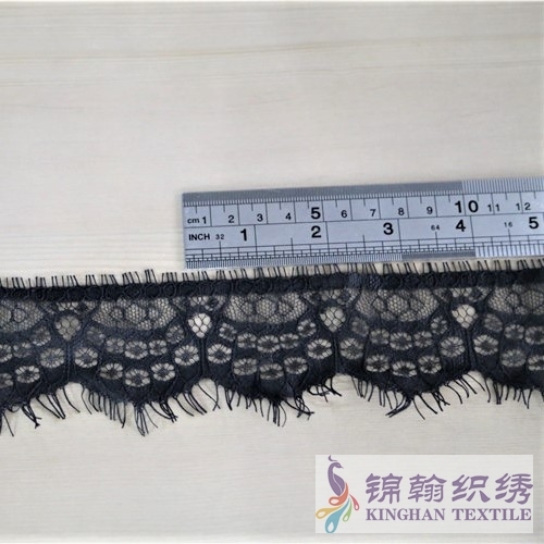 KHLT1032 6cm Black Eyelash Chantilly Lace Trim