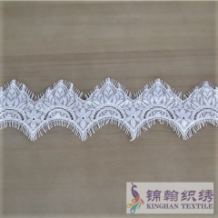 KHLT3002 8cm White Wave Eyelash Corded Chantilly Lace Trim