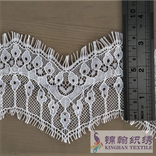 KHLT3001 8cm White Wave Eyelash Corded Chantilly Lace Trim