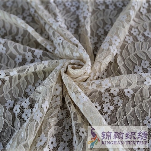 KHLF3012 Light Yellow White Two-tone Corded Lace Fabric
