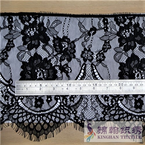 KHLT1003 25cm Black Floral Eyelash Chantilly Lace Trim